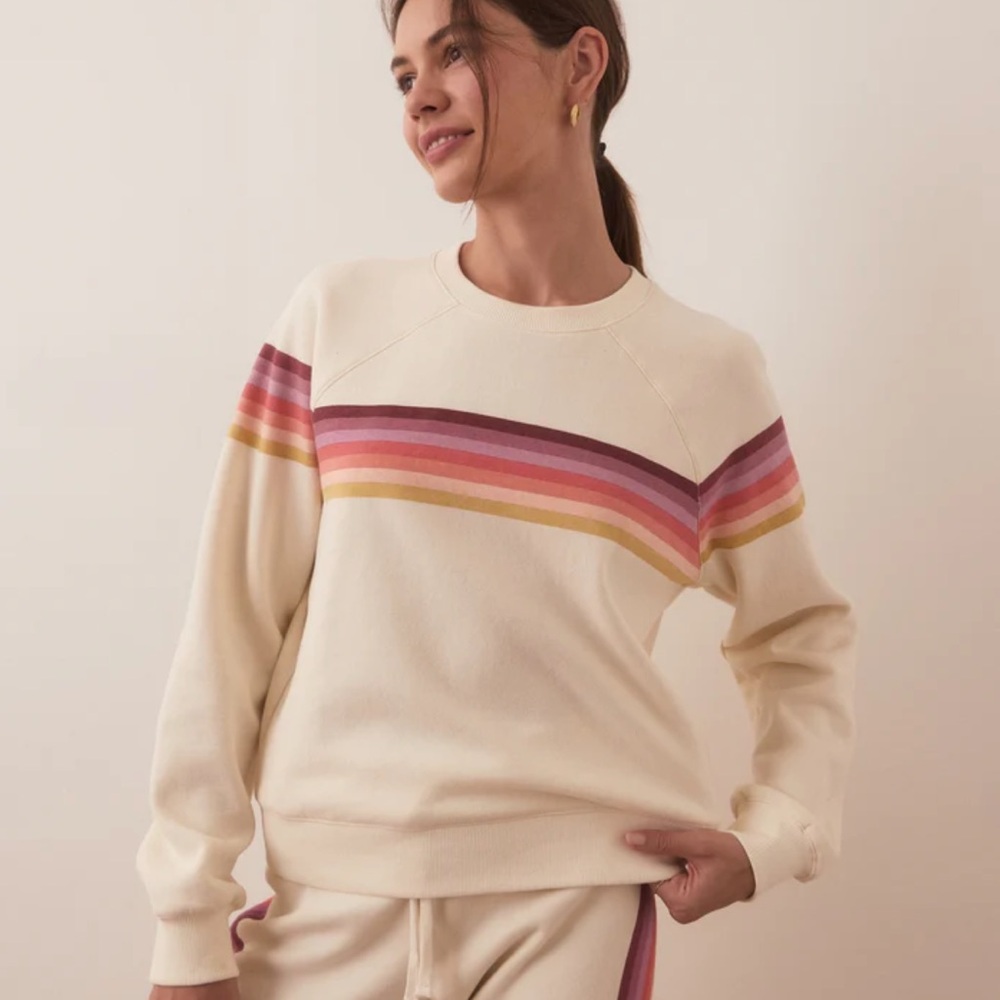 Marine Layer Crew Neck Sweater in Cream and Pink